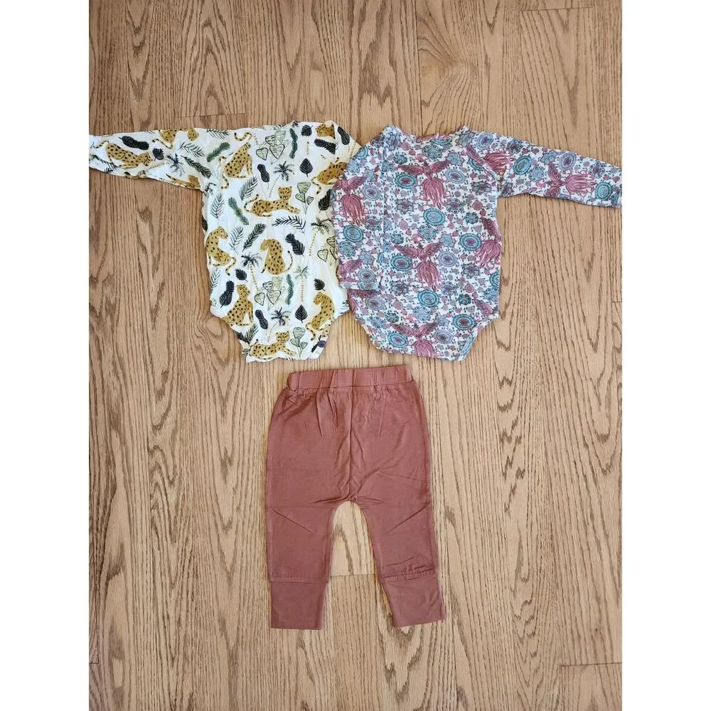 Kate Quinn 18-24M Lot of 3 Firebird Jungle Leopards LS Kimono Body Suits Pants
